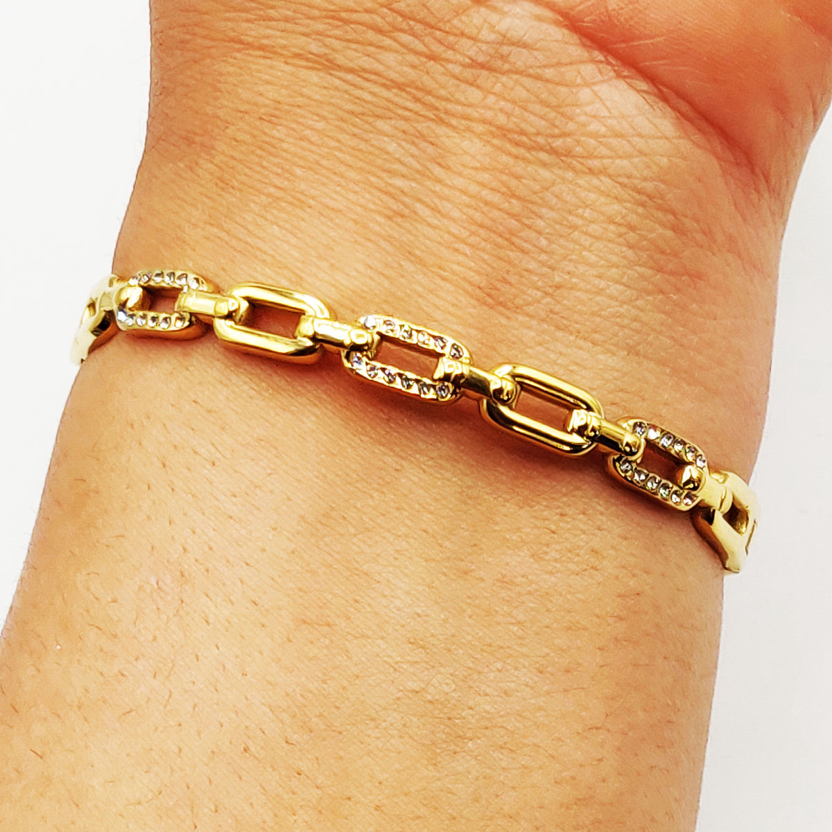 Bracelet Rigide Multi Ovales Dorés et Tour Cristaux Luxe