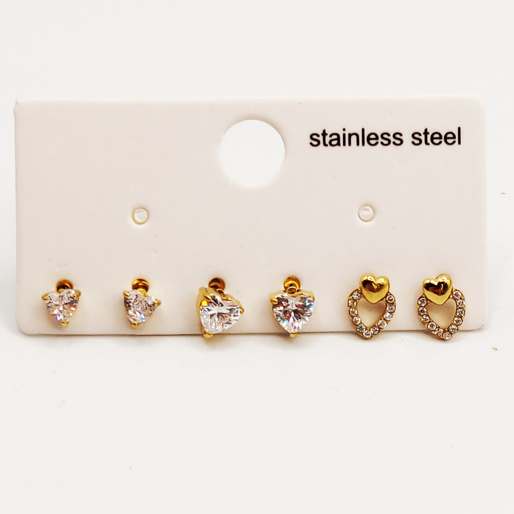 Boucles d'oreilles Trio Coeurs Cristaux Luxe