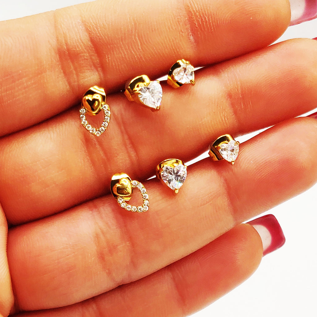 Boucles d'oreilles Trio Coeurs Cristaux Luxe