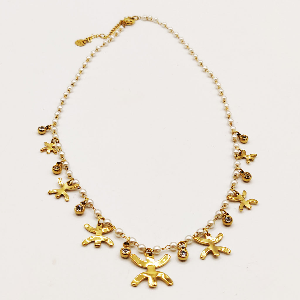 Collier Multi Amazigh, Cristaux Ronds et Perles d'imitation Blanches Luxe