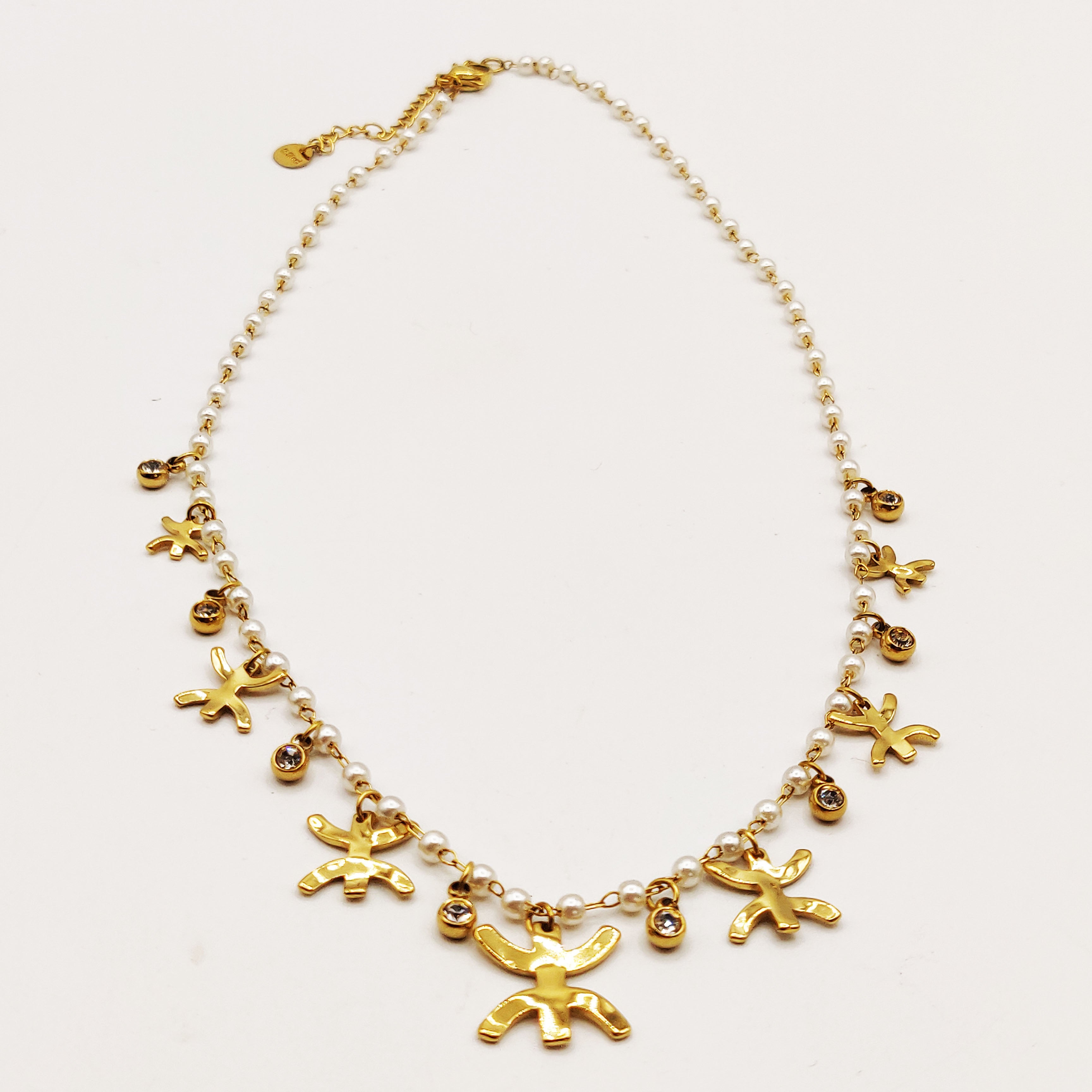 Collier Multi Amazigh, Cristaux Ronds et Perles d'imitation Blanches Luxe