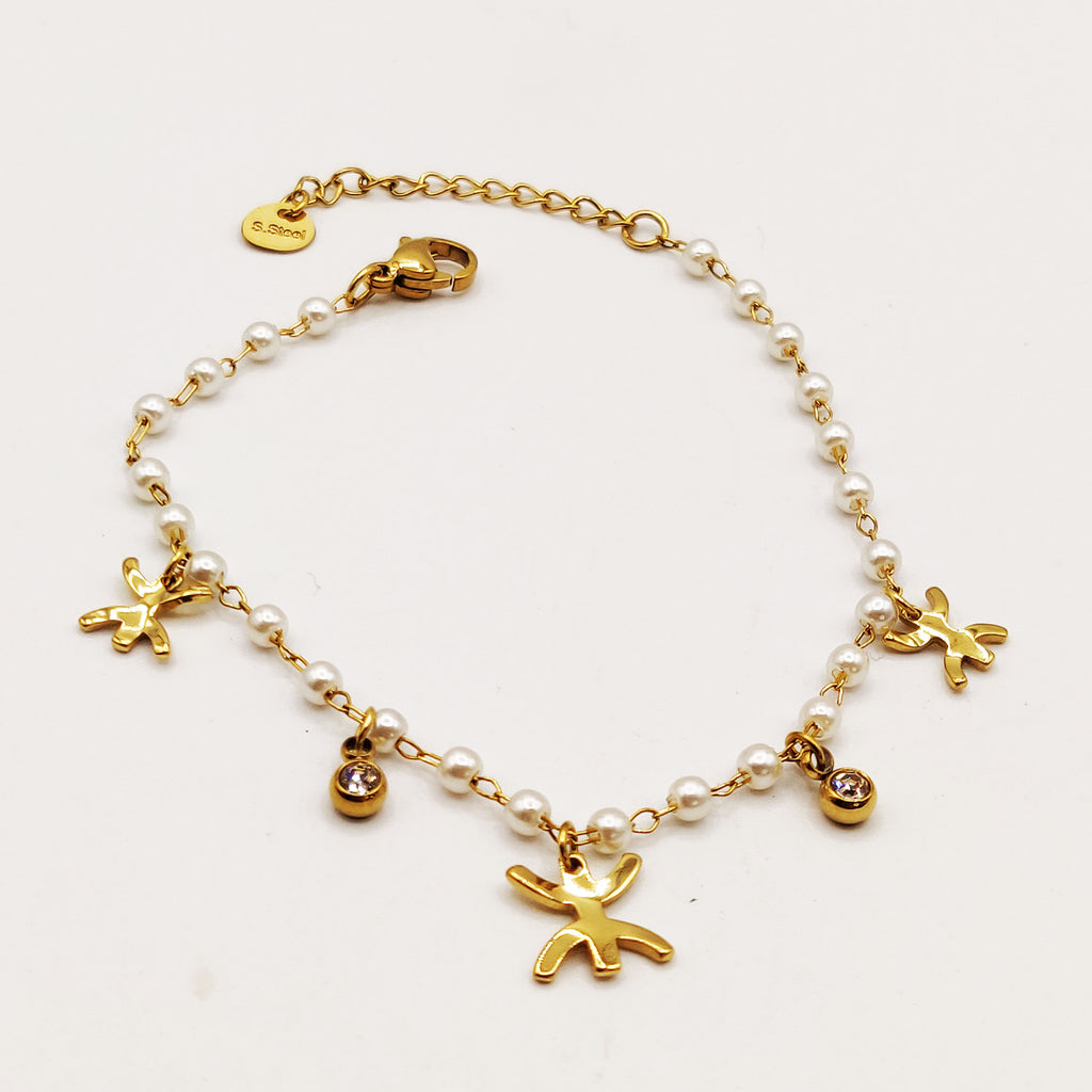 Bracelet Multi Amazigh, Cristaux Ronds et Perles d'imitation Blanches Luxe