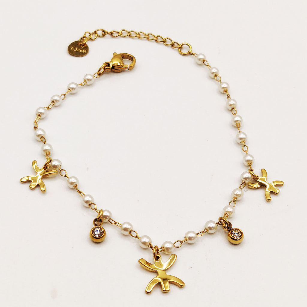 Bracelet Multi Amazigh, Cristaux Ronds et Perles d'imitation Blanches Luxe