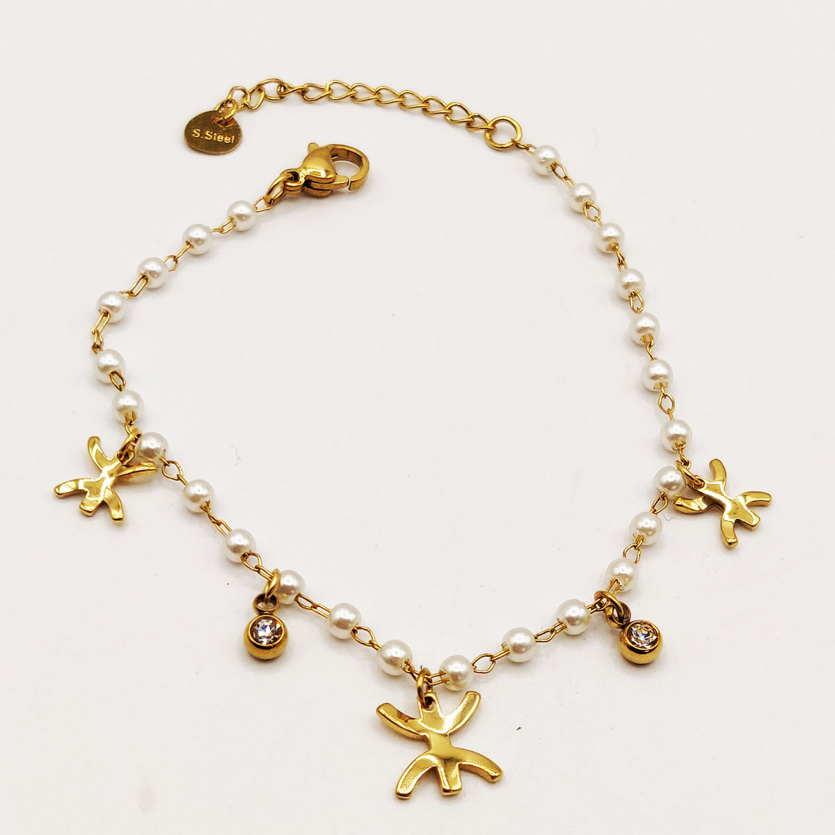 Bracelet Multi Amazigh, Cristaux Ronds et Perles d'imitation Blanches Luxe
