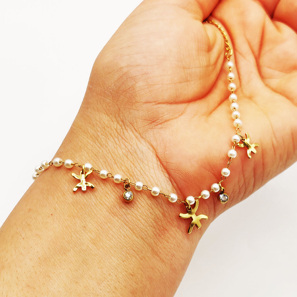 Bracelet Multi Amazigh, Cristaux Ronds et Perles d'imitation Blanches Luxe