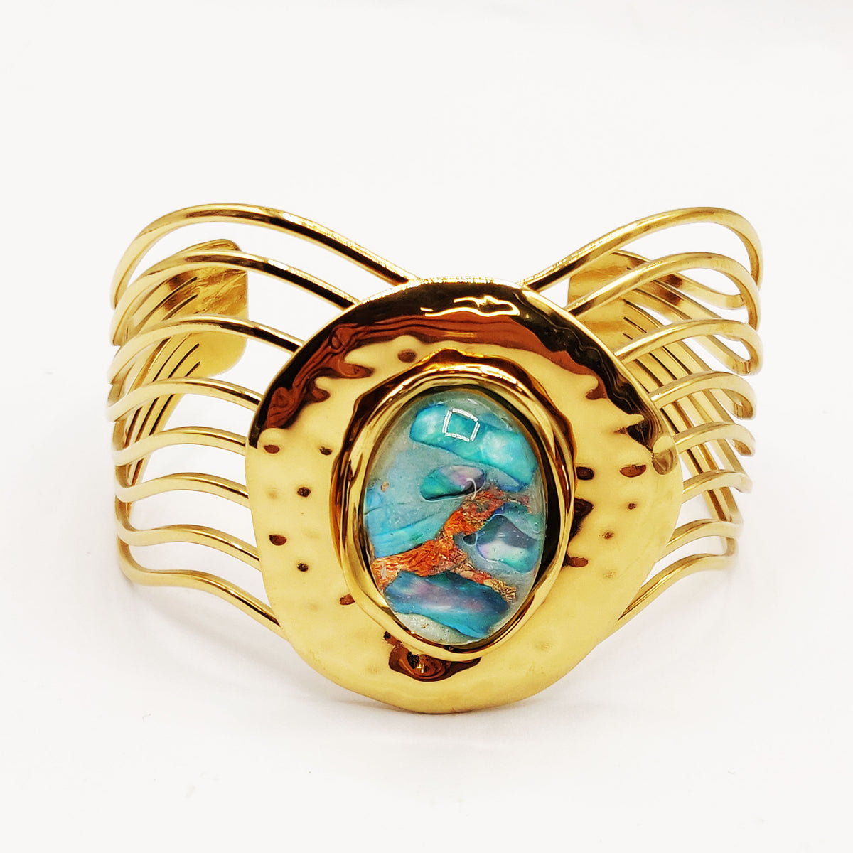 Bracelet Rigide Pierre Ovale Nature Bleue