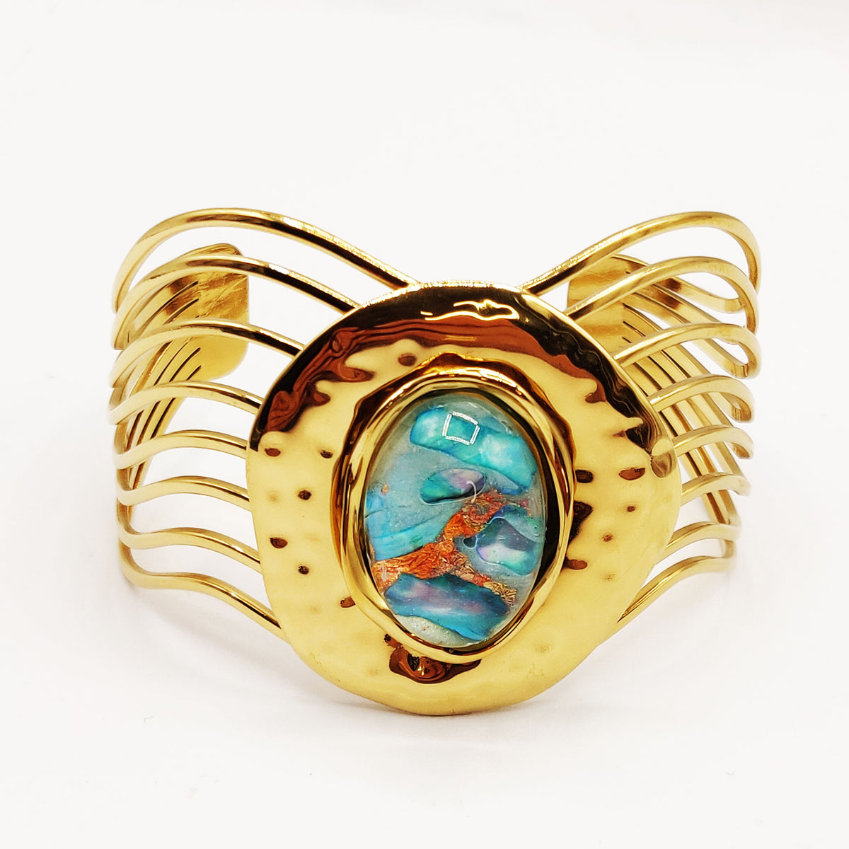 Bracelet Rigide Pierre Ovale Nature Bleue