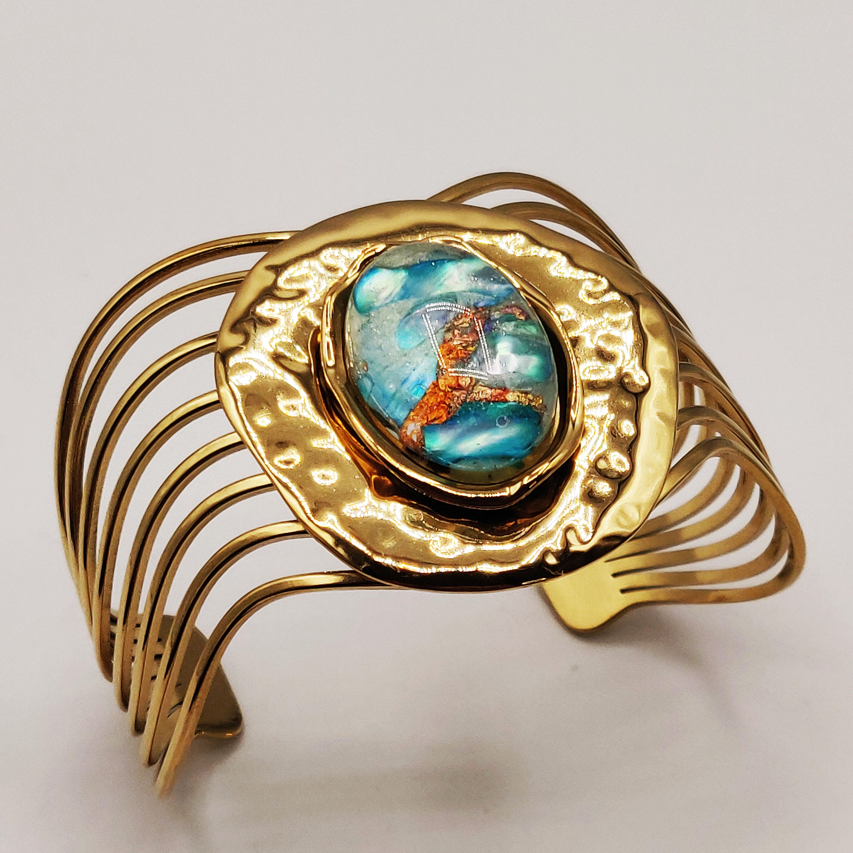 Bracelet Rigide Pierre Ovale Nature Bleue