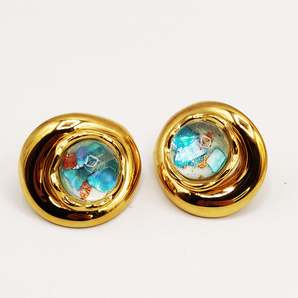 Boucles d'oreilles Pierre Ovale Nature Bleue