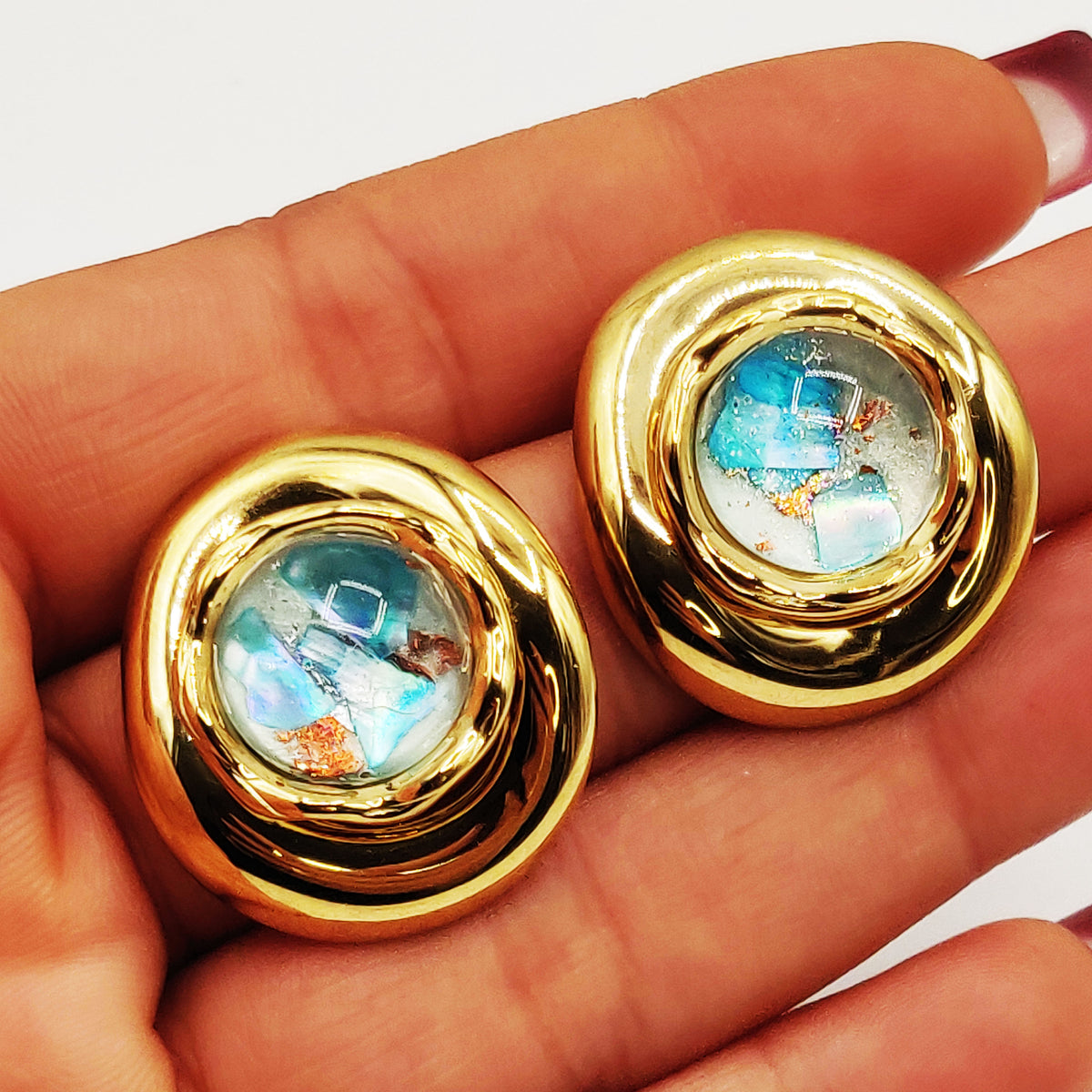 Boucles d'oreilles Pierre Ovale Nature Bleue