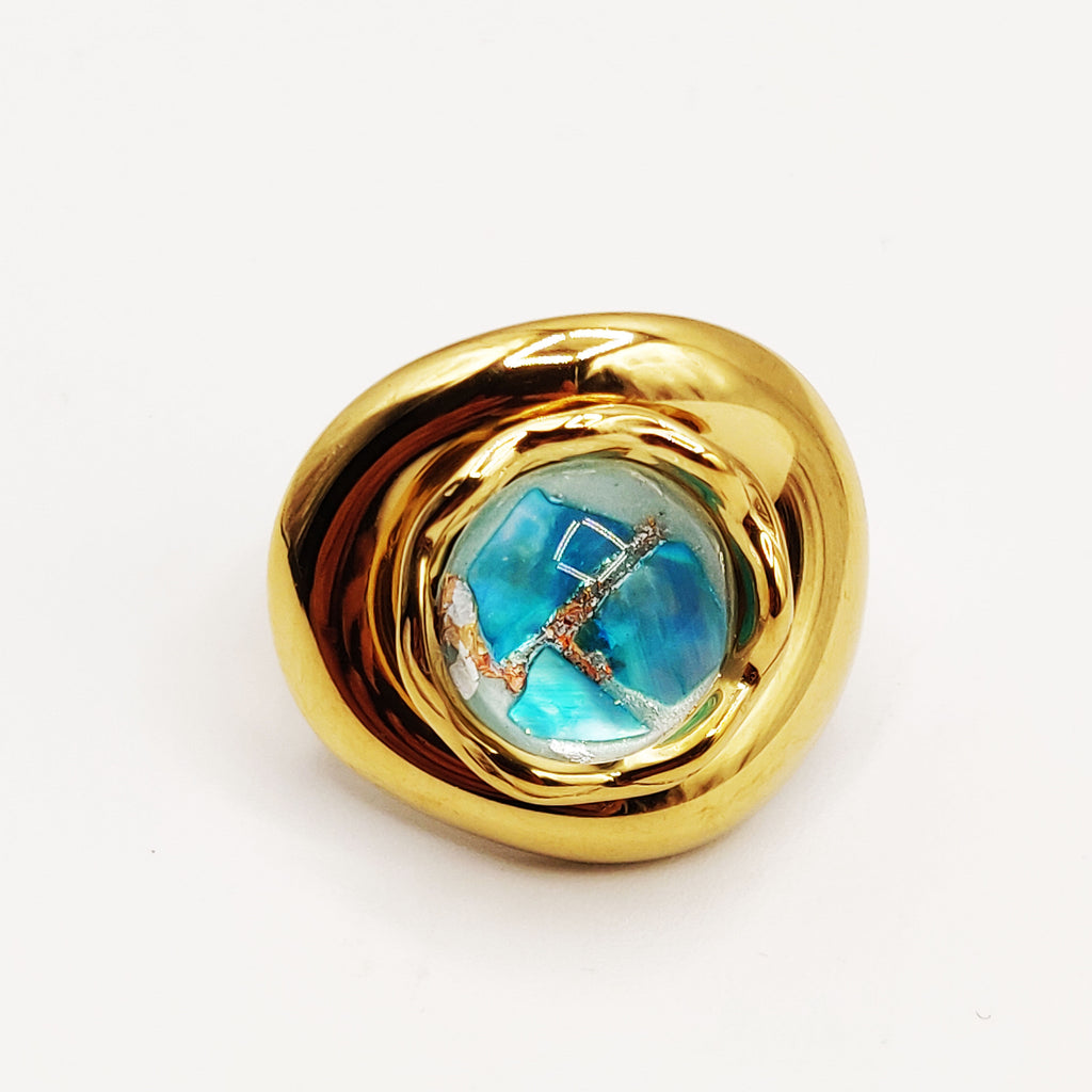 Bague Pierre Ovale Nature Bleue