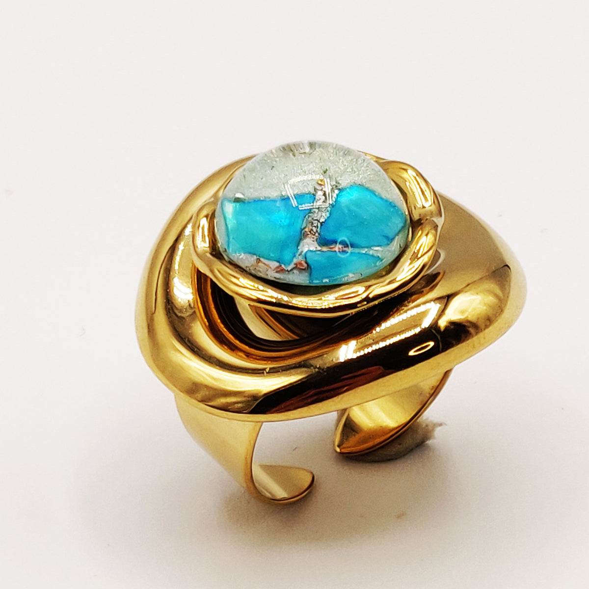 Bague Pierre Ovale Nature Bleue