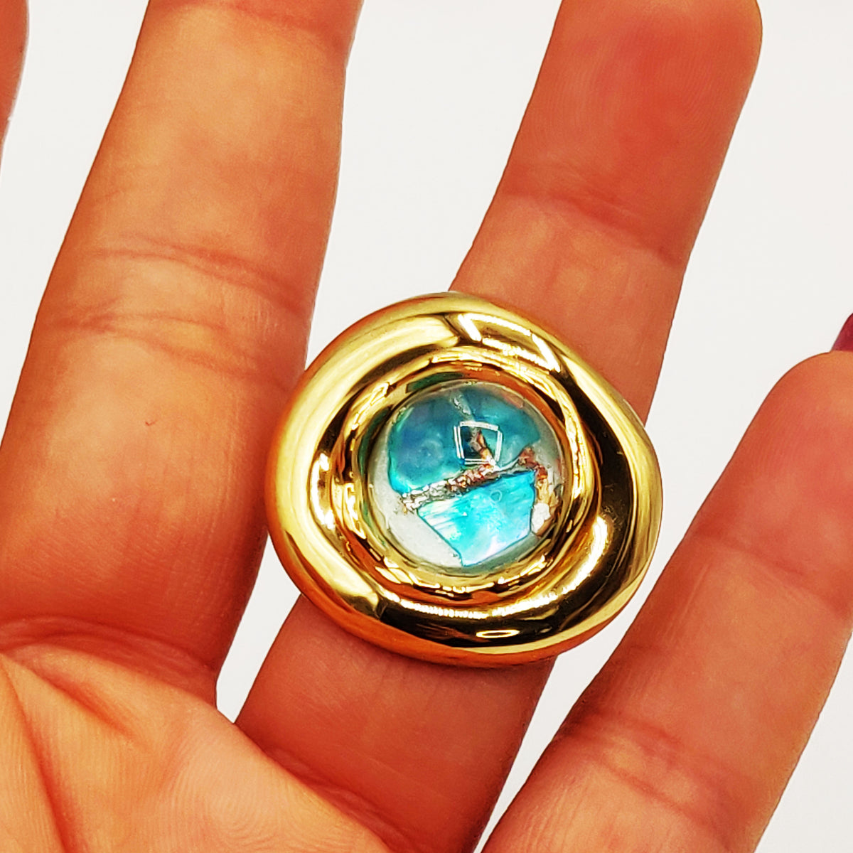 Bague Pierre Ovale Nature Bleue