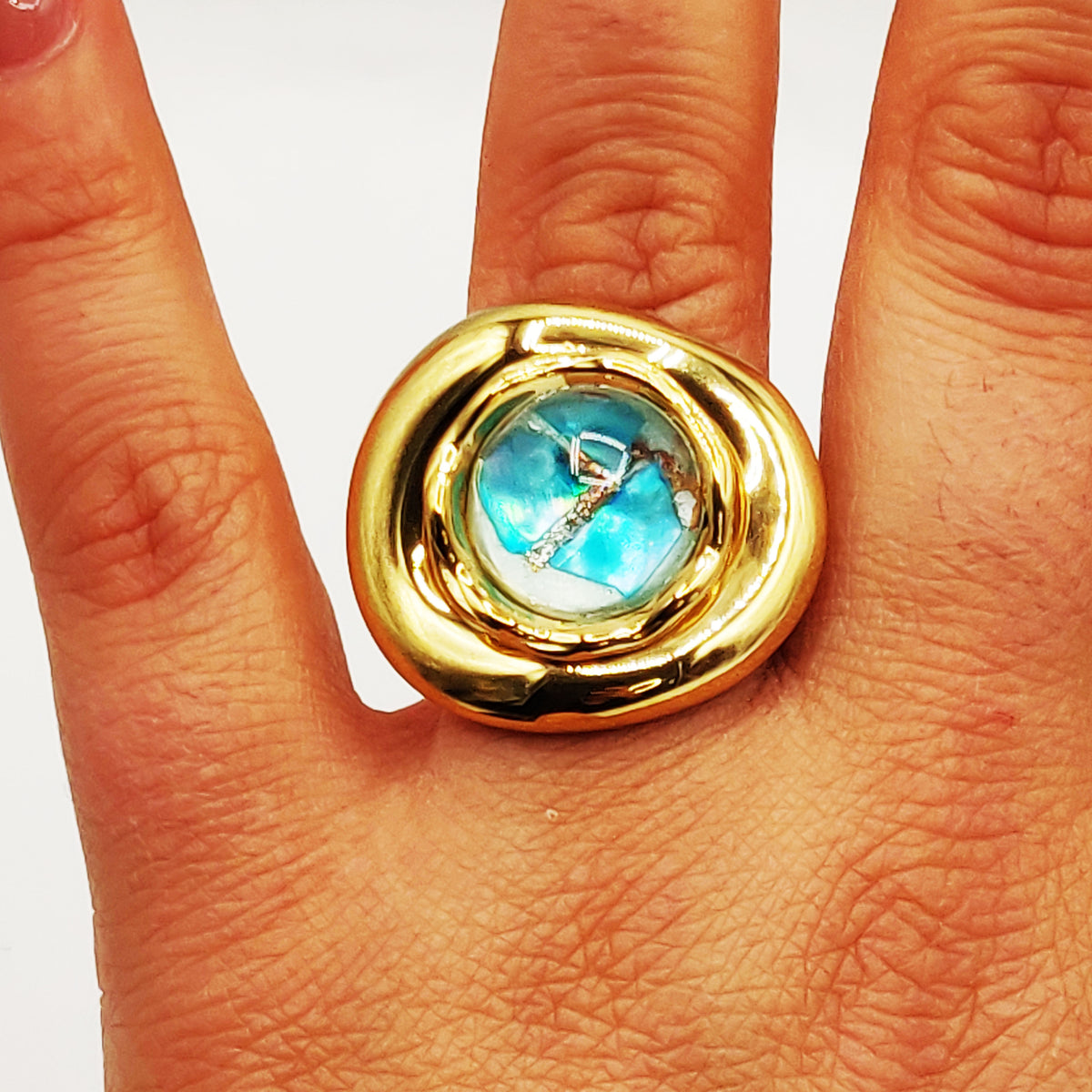Bague Pierre Ovale Nature Bleue