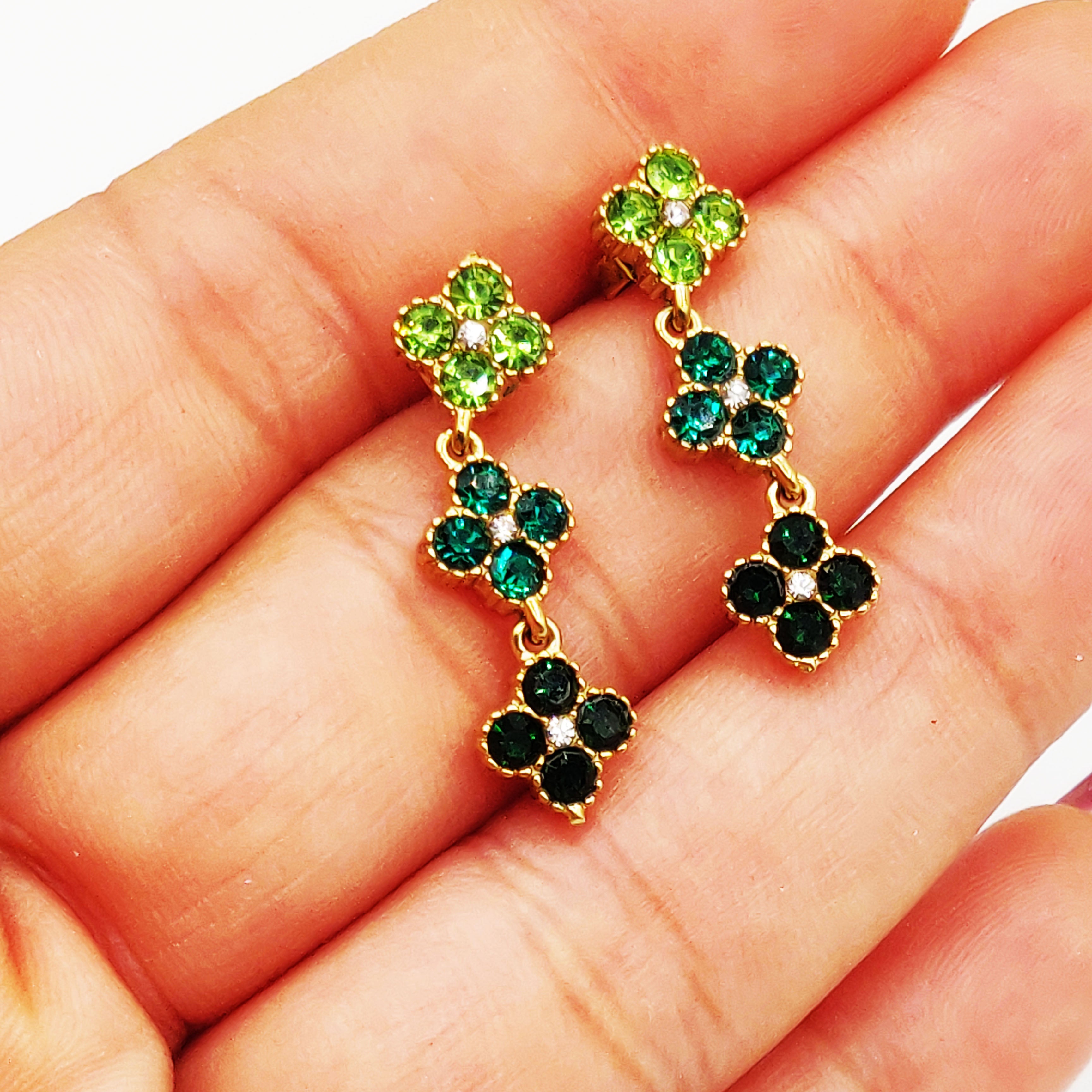 Boucles d'oreilles Trèfles Cristaux Nuances de Vert Luxe