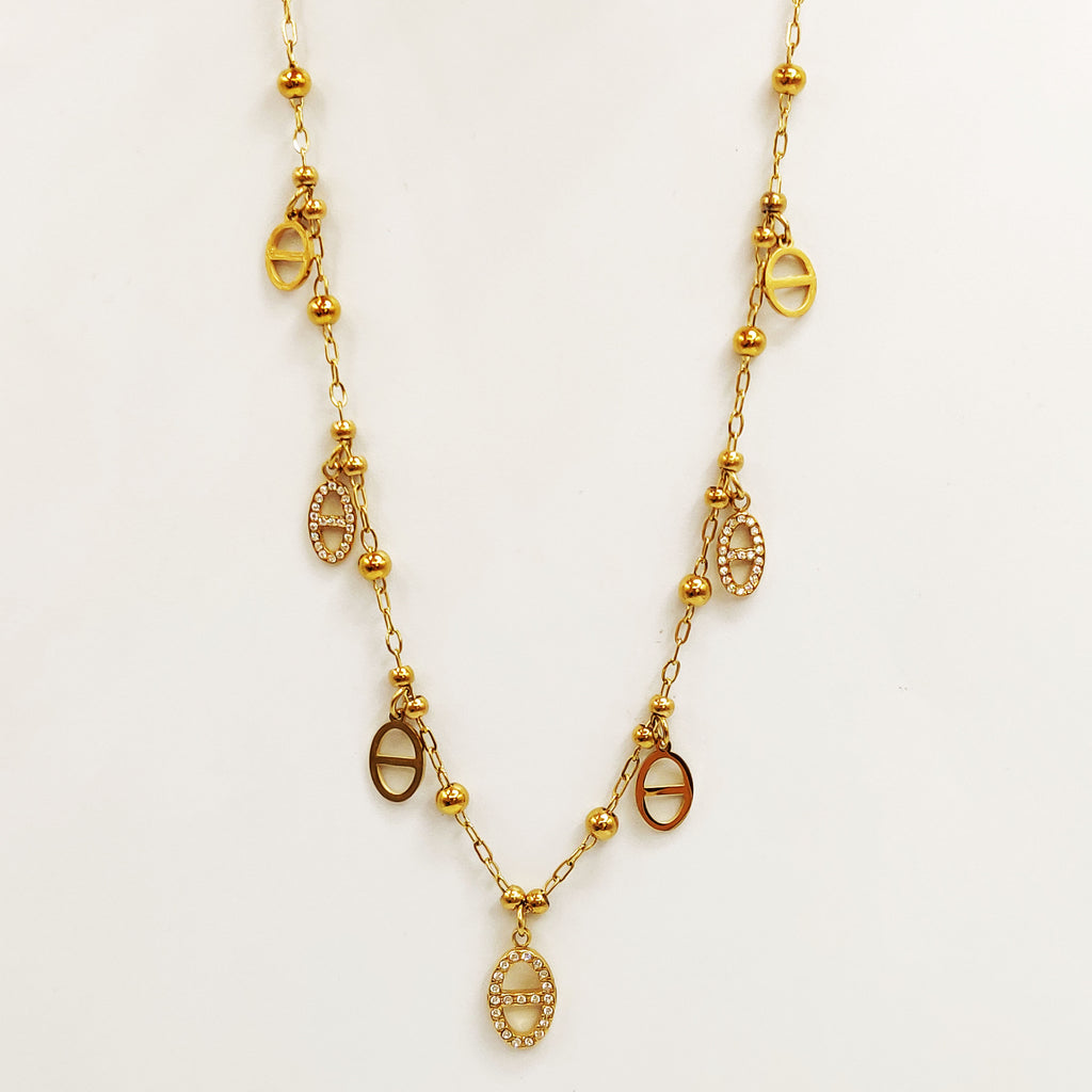 Collier Multi H Luxe et Perles d'imitation Dorées