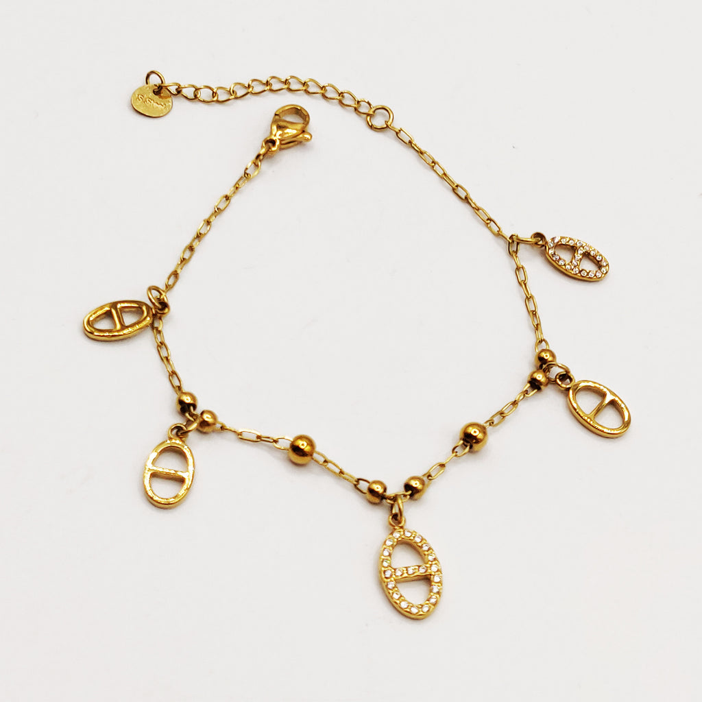 Bracelet Multi H Luxe et Perles d'imitation Dorées