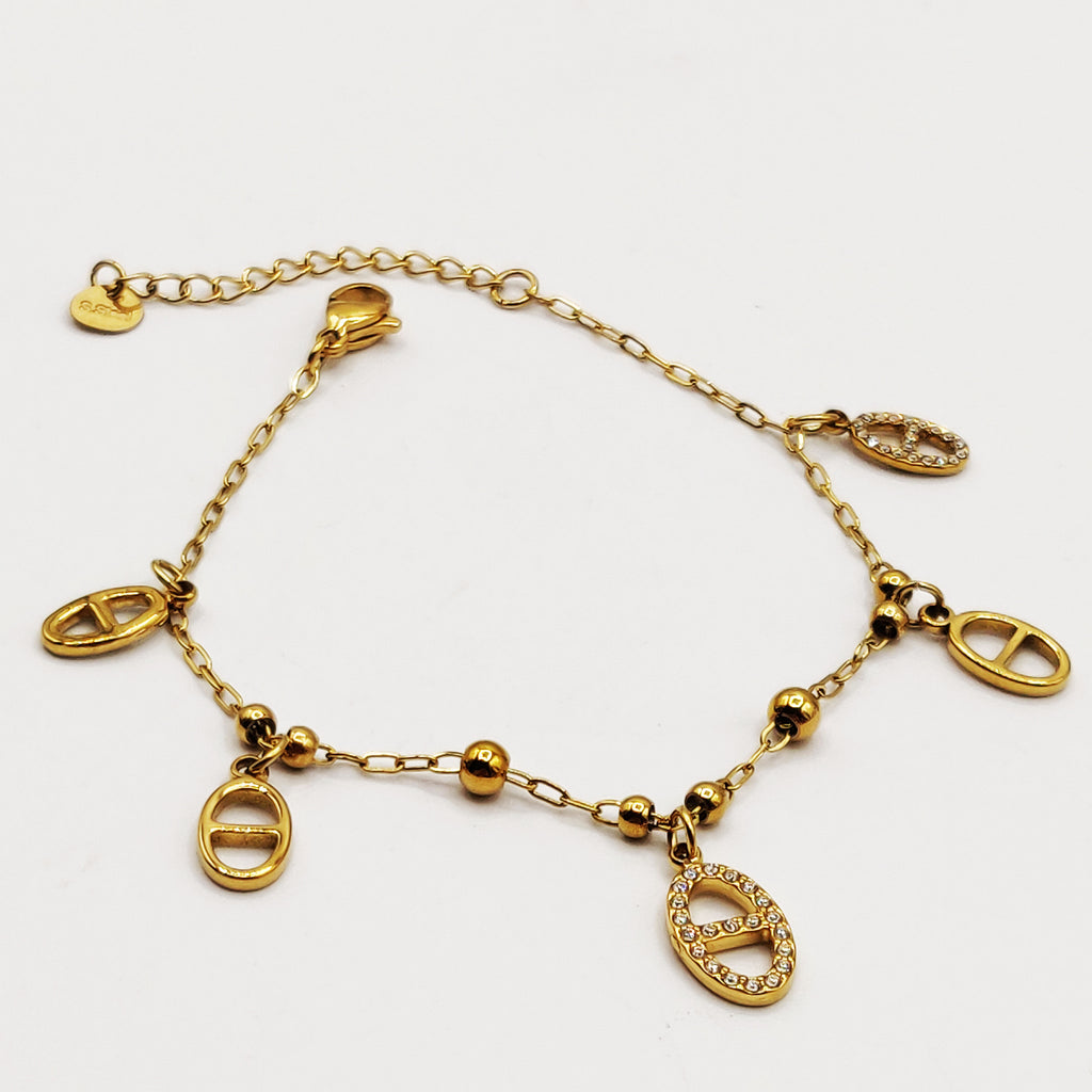 Bracelet Multi H Luxe et Perles d'imitation Dorées