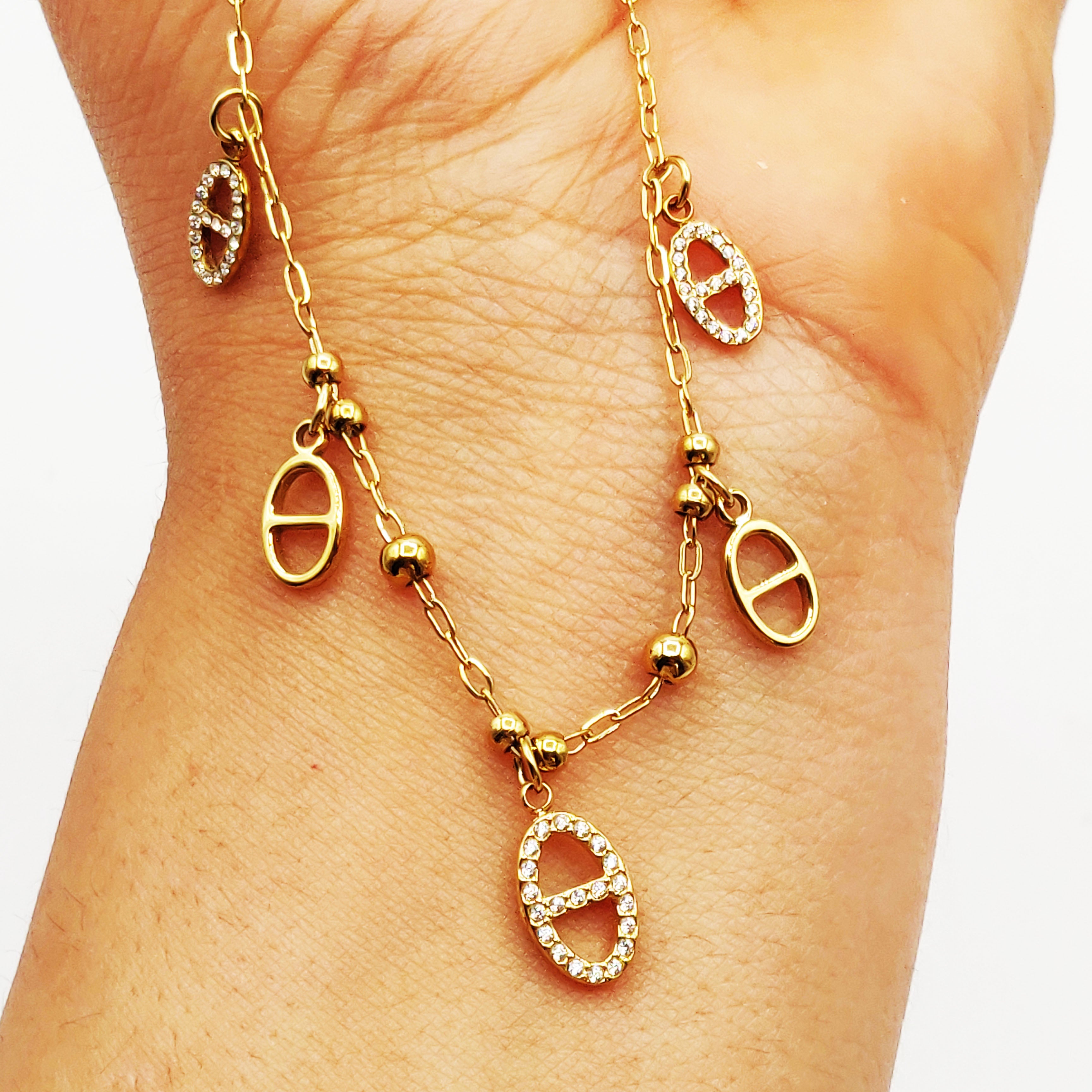Bracelet Multi H Luxe et Perles d'imitation Dorées