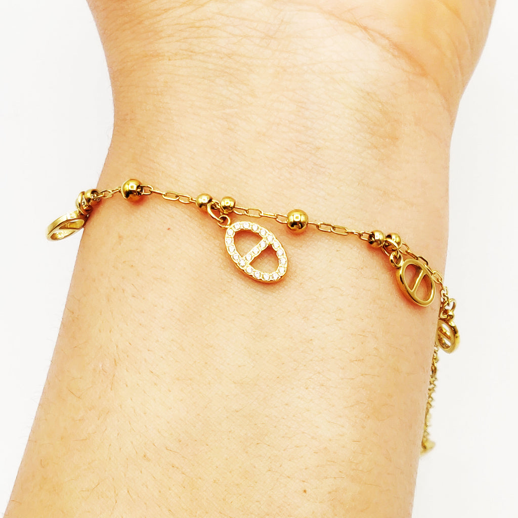 Bracelet Multi H Luxe et Perles d'imitation Dorées
