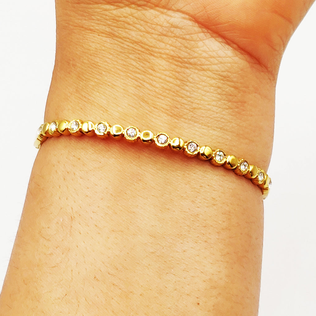 Bracelet Rigide Multi Ronds Dorés et Cristaux Luxe