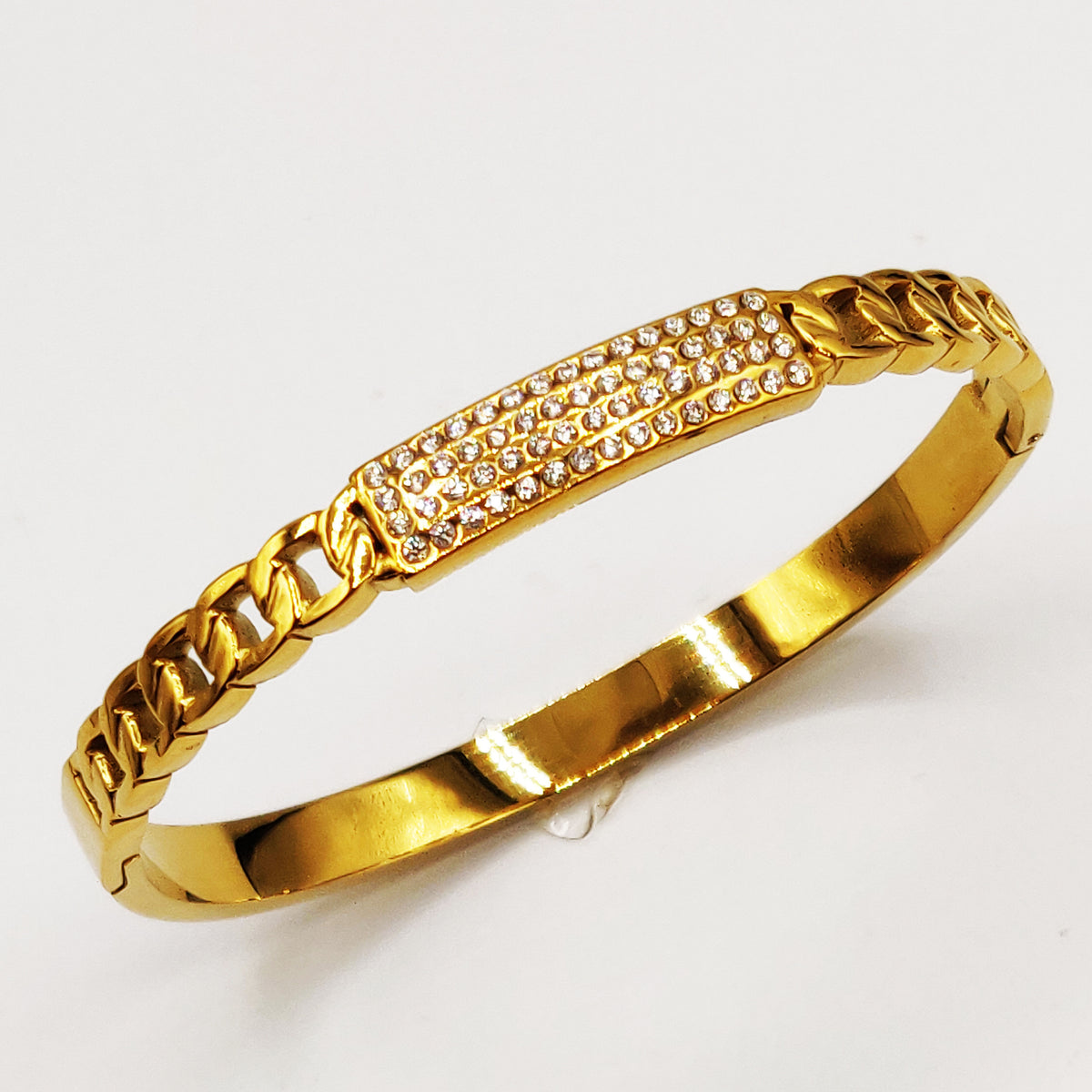 Bracelet Rigide Tresse Barre Cristaux Luxe