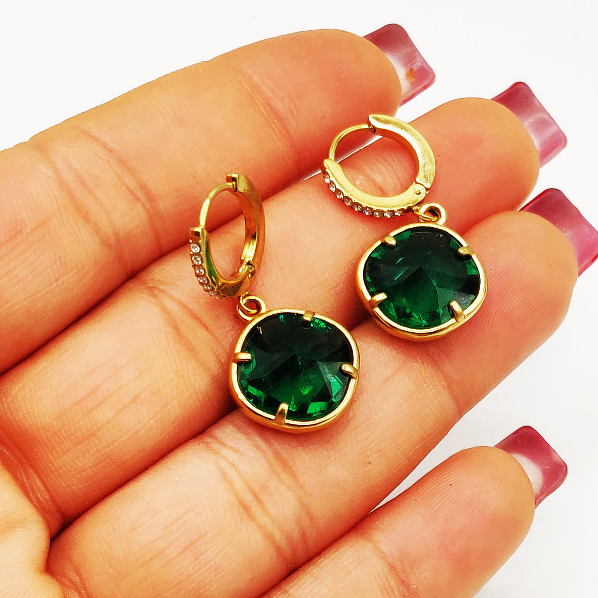 Boucles d'oreilles Multi Cristaux Losanges Verts Luxe