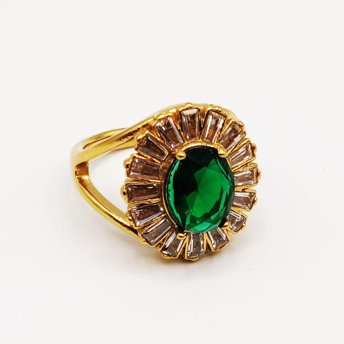 Bague Cristal Ovale Vert Tour Cristaux Luxe