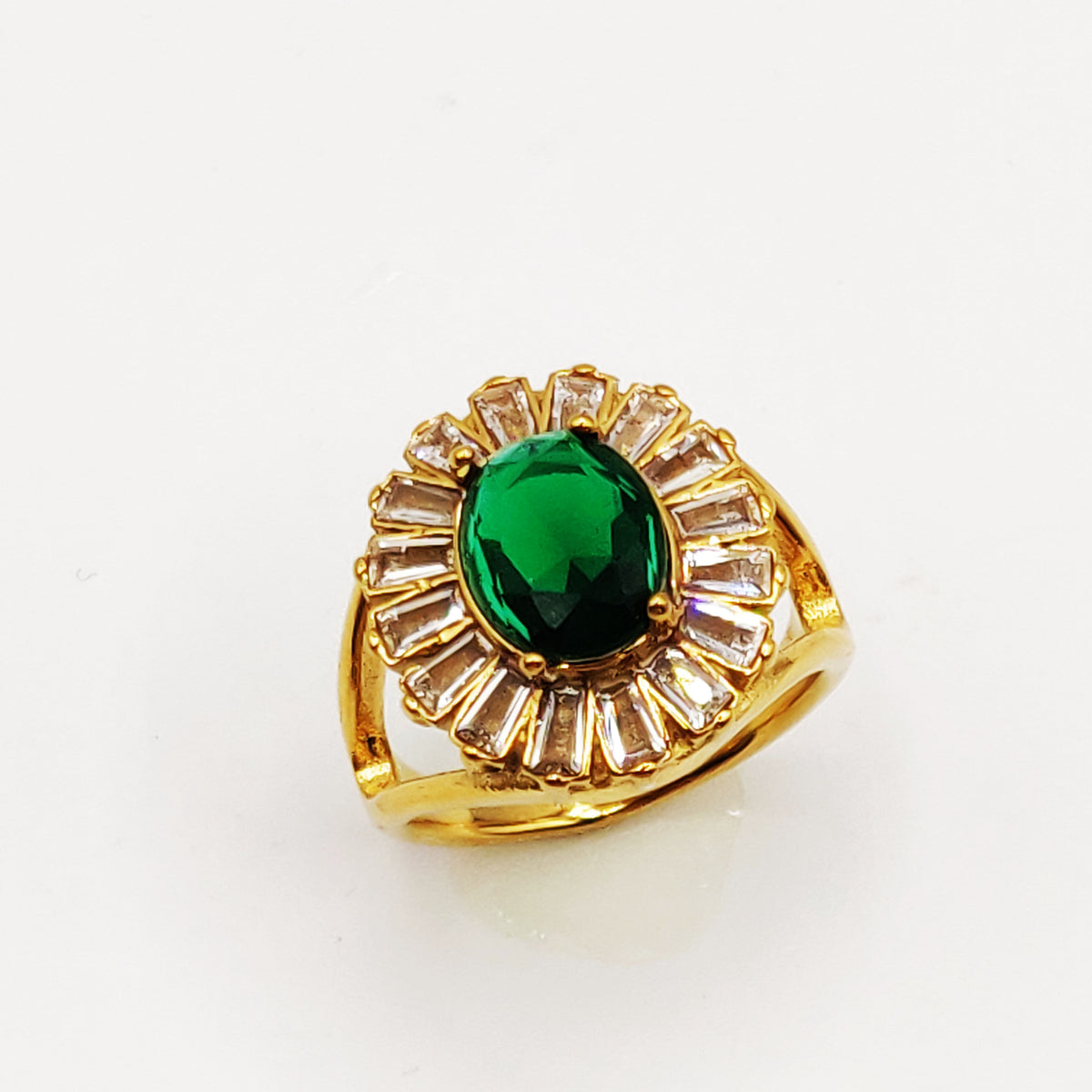 Bague Cristal Ovale Vert Tour Cristaux Luxe