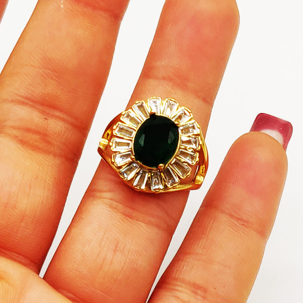 Bague Cristal Ovale Vert Tour Cristaux Luxe