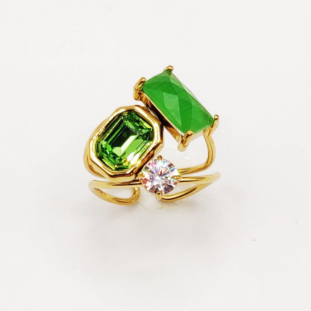Bague Pierre Verte Cristal Rectangle