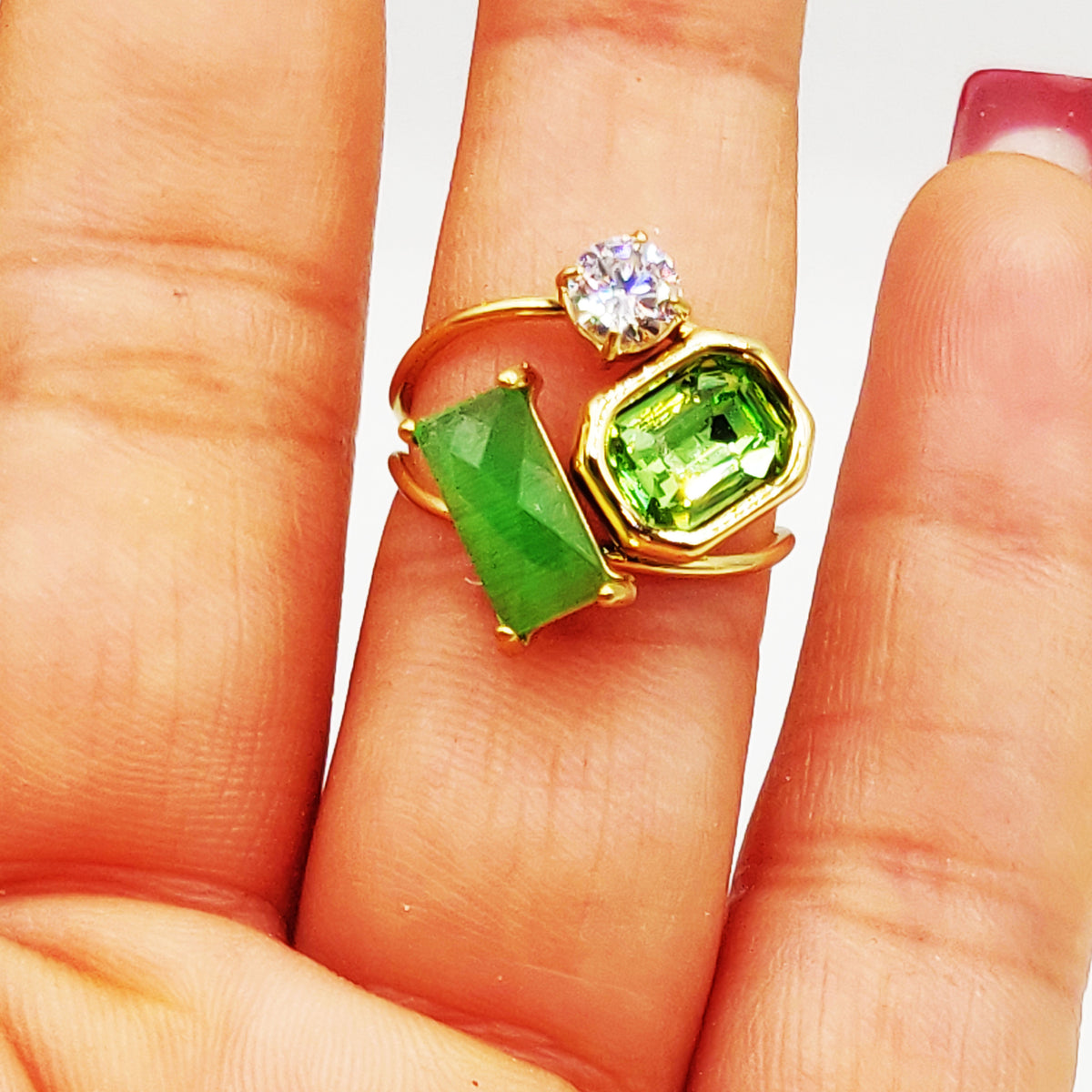 Bague Pierre Verte Cristal Rectangle