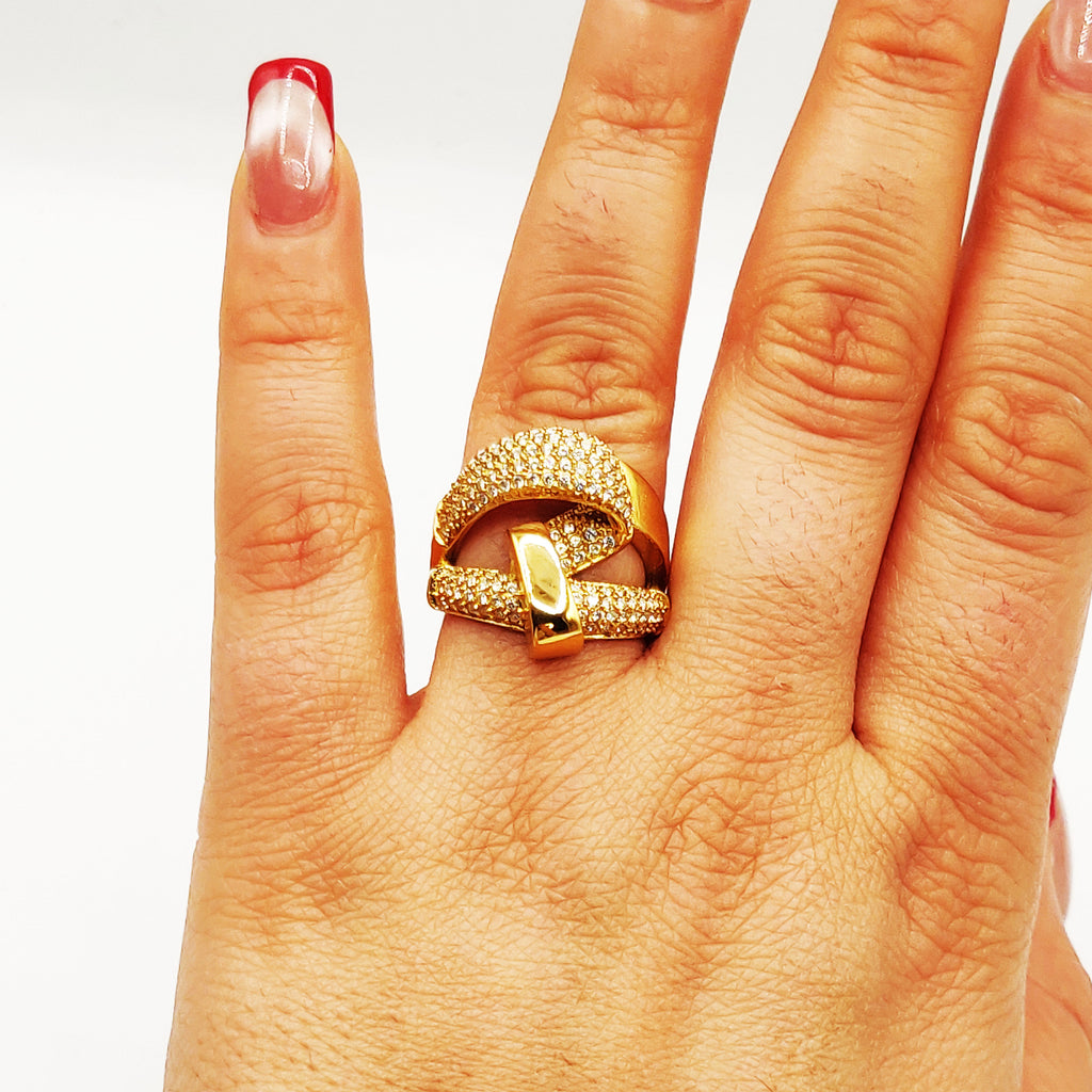 Bague Boucle Rigide Cristaux Luxe