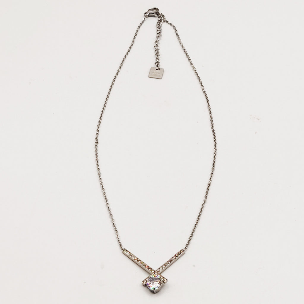 Collier X Cristaux et Gros Cristal Luxe Argenté