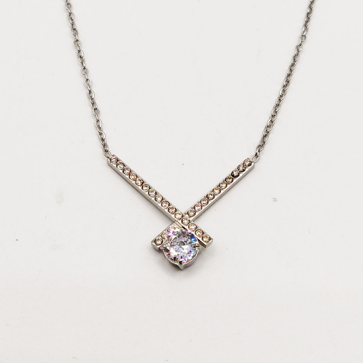 Collier X Cristaux et Gros Cristal Luxe Argenté