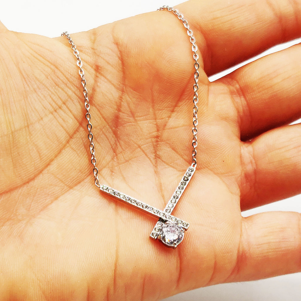 Collier X Cristaux et Gros Cristal Luxe Argenté