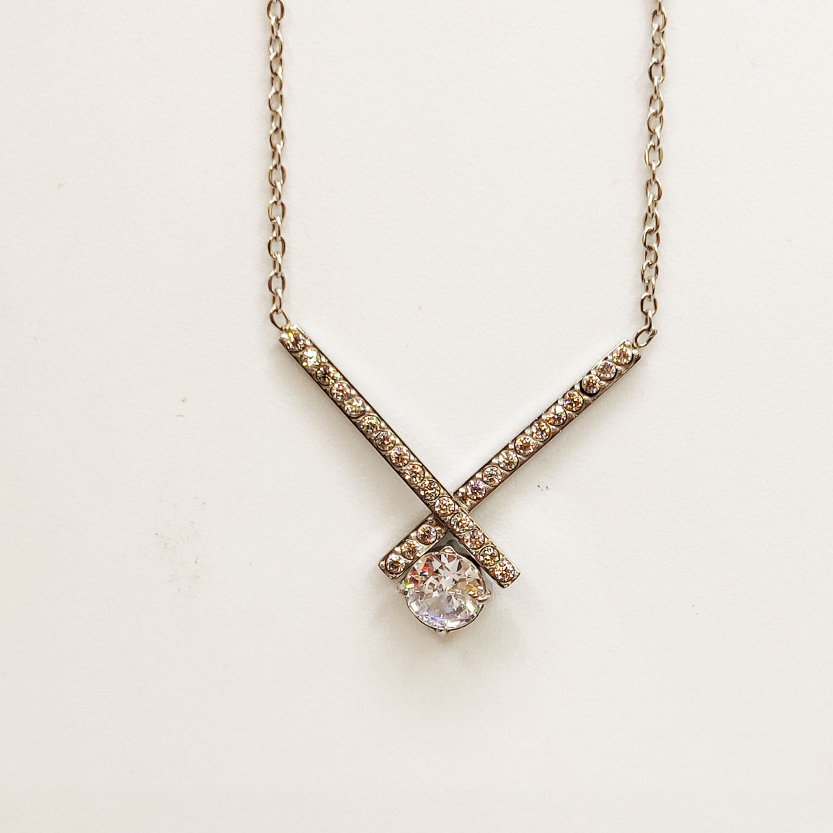 Collier X Cristaux et Gros Cristal Luxe Argenté