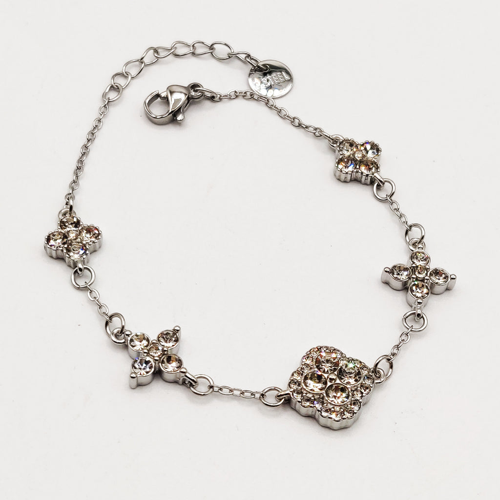 Bracelet Trèfles en Cristaux Tour Cristaux Luxe Argenté