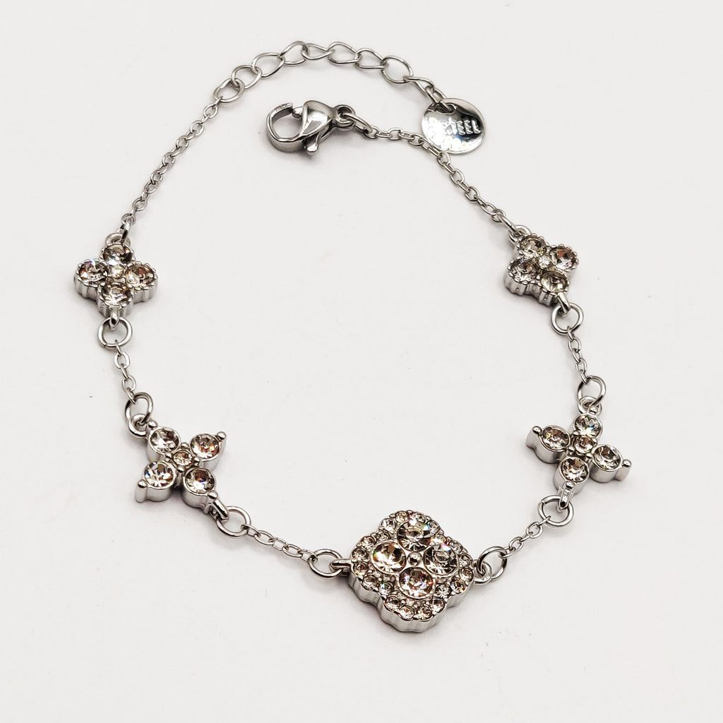 Bracelet Trèfles en Cristaux Tour Cristaux Luxe Argenté
