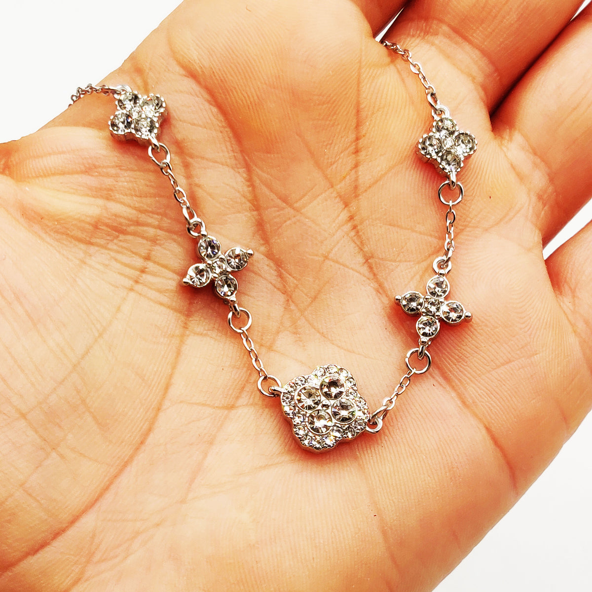 Bracelet Trèfles en Cristaux Tour Cristaux Luxe Argenté
