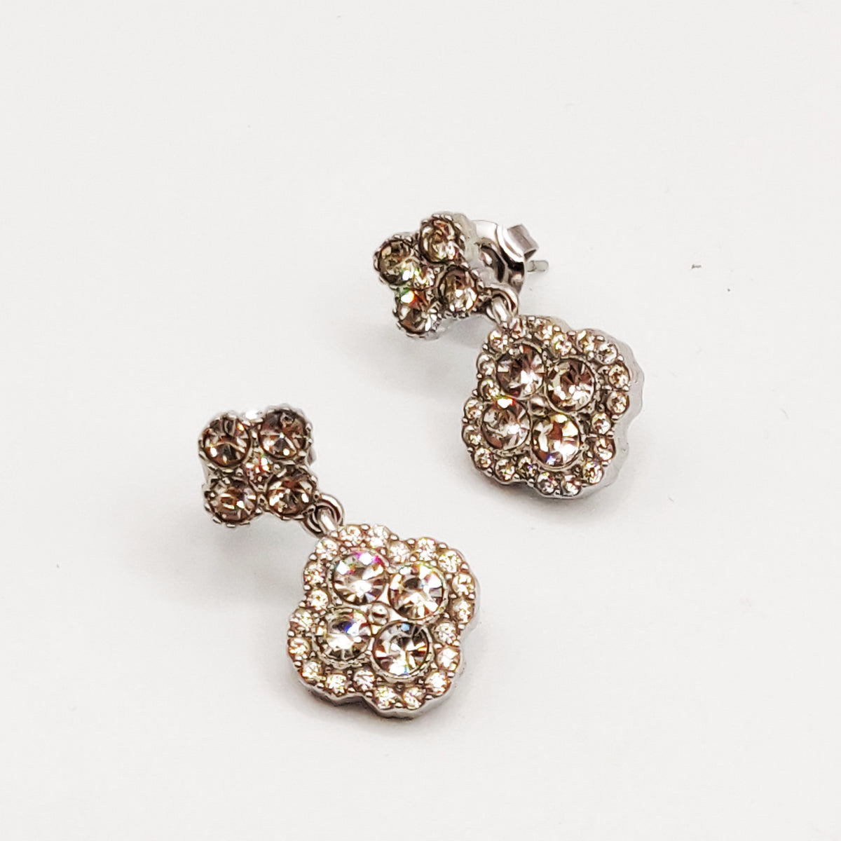 Boucles d'oreilles Trèfles en Cristaux Tour Cristaux Luxe Argenté