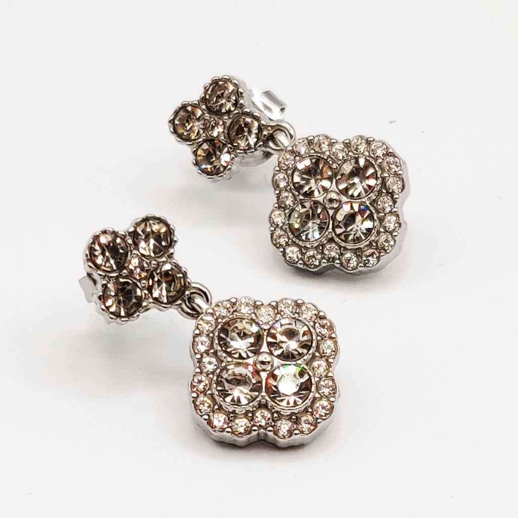 Boucles d'oreilles Trèfles en Cristaux Tour Cristaux Luxe Argenté