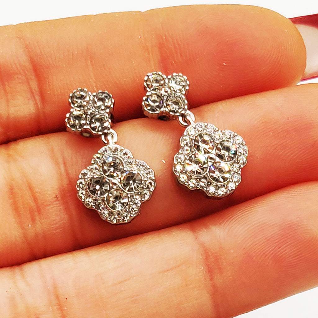 Boucles d'oreilles Trèfles en Cristaux Tour Cristaux Luxe Argenté