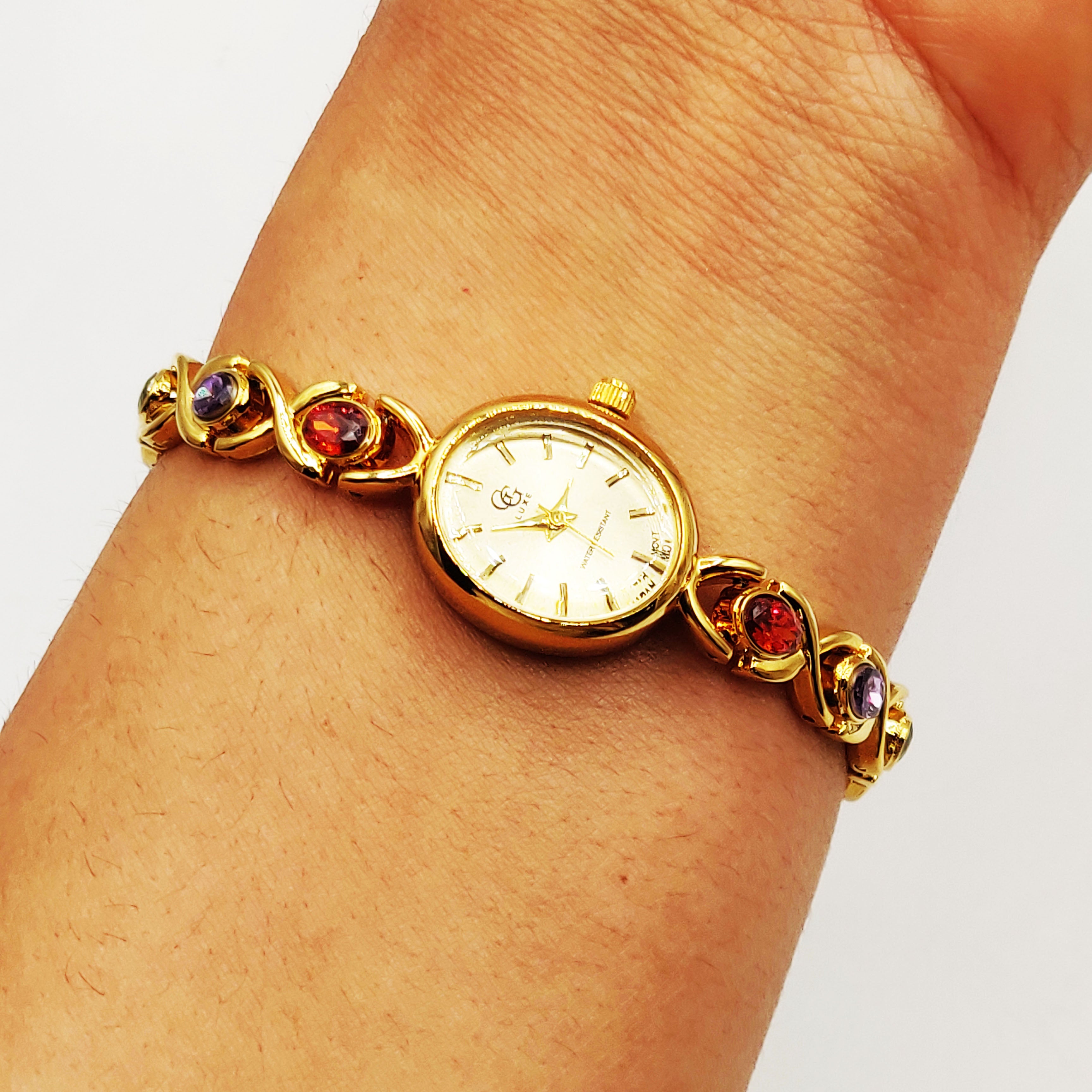 Montre GG Luxe FB1726 Fond Doré Pierres Multicolores