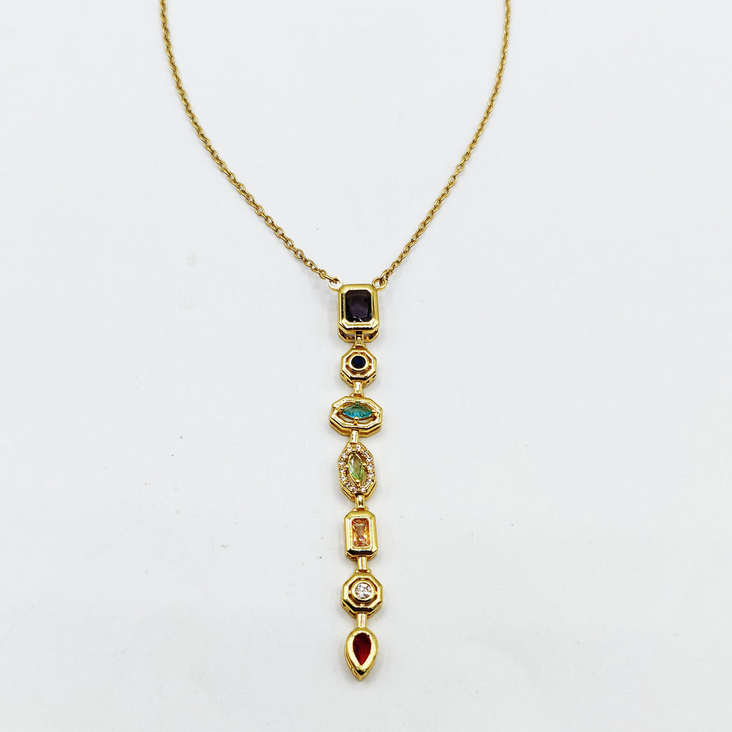 Collier Multi Cristaux Multi Formes Multicolores Descendant Luxe