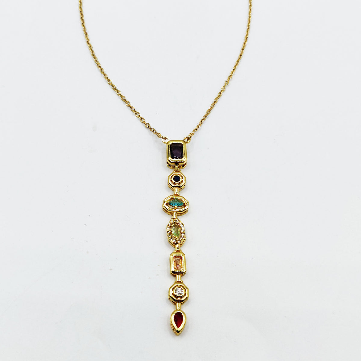 Collier Multi Cristaux Multi Formes Multicolores Descendant Luxe