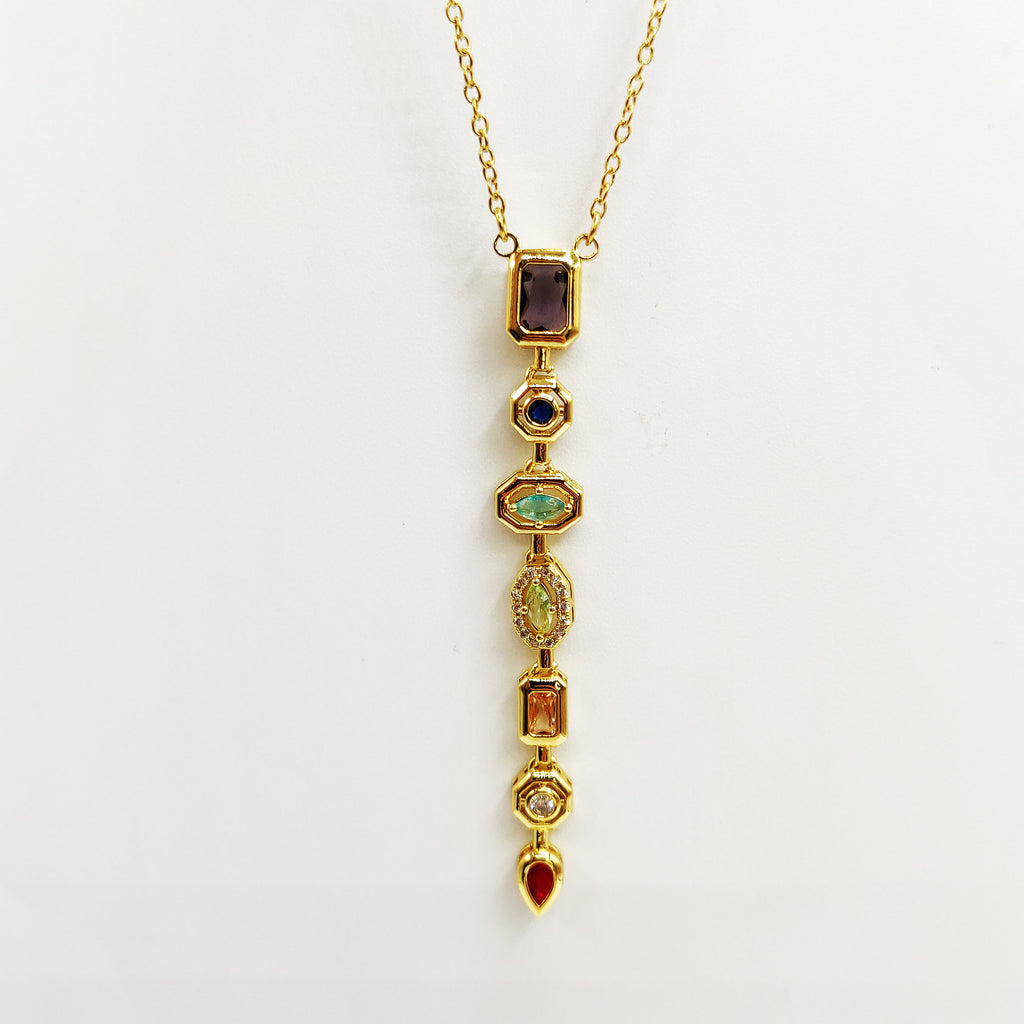 Collier Multi Cristaux Multi Formes Multicolores Descendant Luxe
