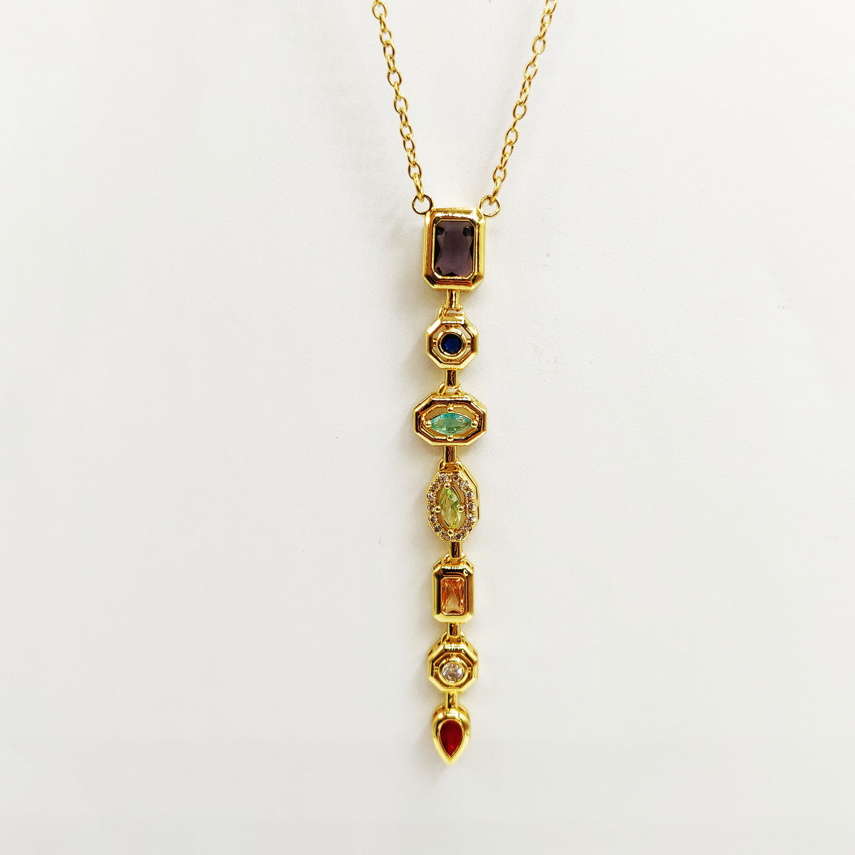 Collier Multi Cristaux Multi Formes Multicolores Descendant Luxe
