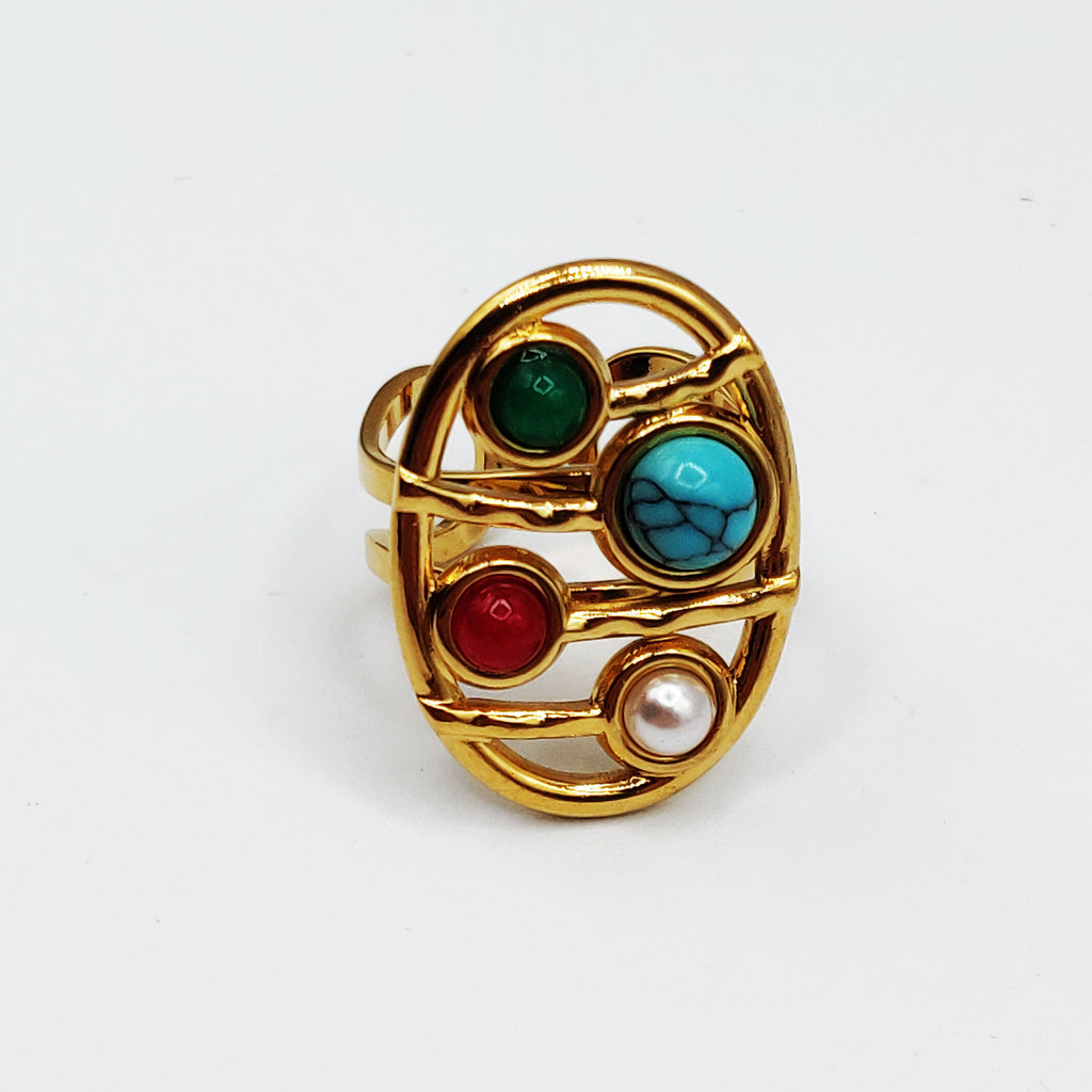 Bague Multi Perles d'imitation Multicolors Luxe