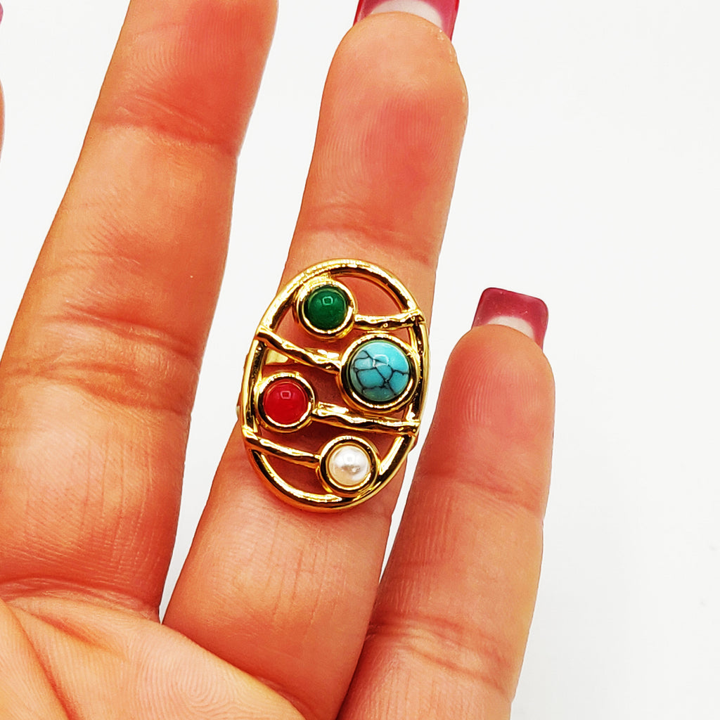 Bague Multi Perles d'imitation Multicolors Luxe